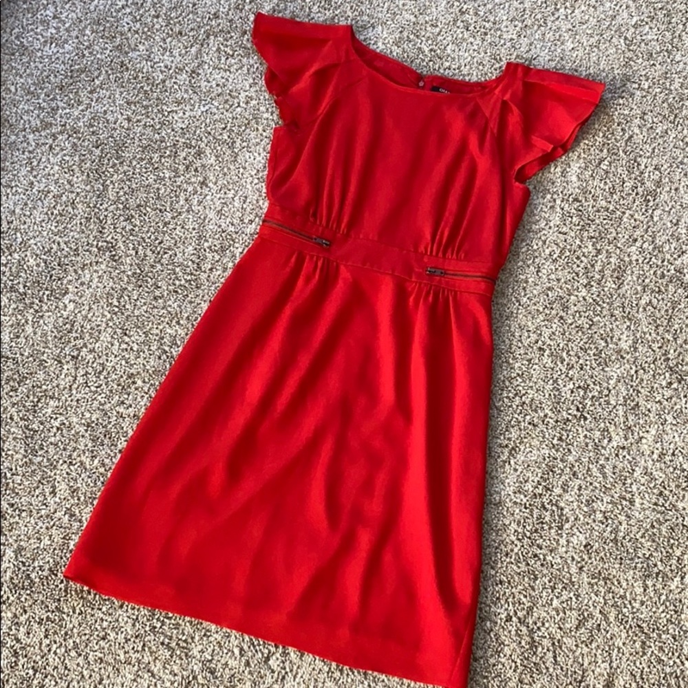 Red flutter sleeve dress